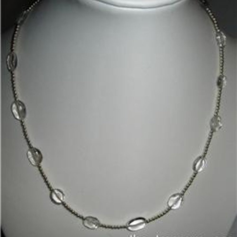 20" Choker Necklace Silver Clear Oval Glass